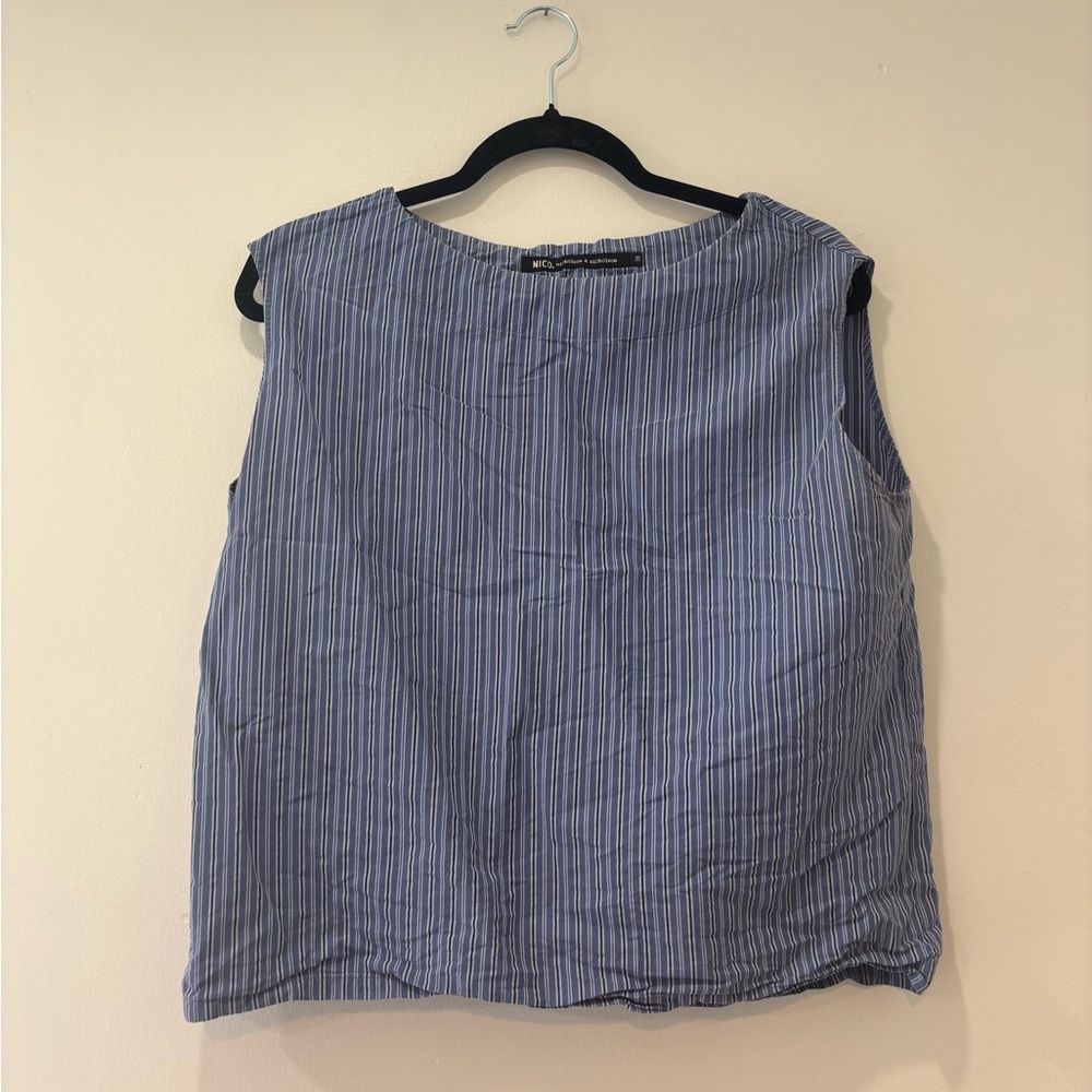 Casual Blue Striped Sleeveless Top